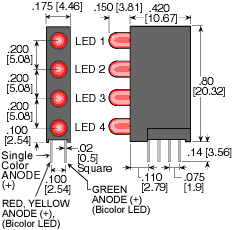 LEDtronics 41PCT170T4-R/G/G/G LED PC Board T1 3mm Quad-Level Right-Angle Parts Distributor LEDtronics 41PCT170T4-R/G/G/G LED PC Board T1 3mm Quad-Level Right-Angle