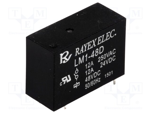 LM1-48D RAYEX Electromagnetic Relay, SPDT, UCOIL:48VDC, 12A/250VAC, 12A/30VDC Parts Distributor LM1-48D RAYEX Electromagnetic Relay, SPDT, UCOIL:48VDC, 12A/250VAC, 12A/30VDC