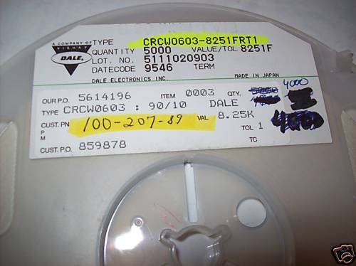 CRCW0603-8251FRT1 Vishay / Dale Resistor 8.25k Ohms 0.1W 1% SMD 0603 Parts Distributor CRCW0603-8251FRT1 Vishay / Dale Resistor 8.25k Ohms 0.1W 1% SMD 0603