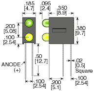 LEDTronics 21PCT120T-0UG/0UR-140 Dual LED PCB, PC Board, 3mm (T1) Right Angled Bi Level Parts Distributor PC Board