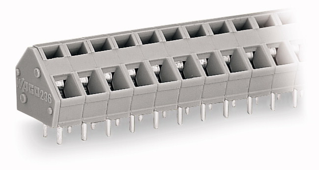 WAGO 236-102, 2-Way PCB Spring Terminal Block 5mm Grey Parts Distributor 2-Way PCB Spring Terminal Block 5mm Grey