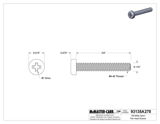 93135A278 Off-White Nylon Pan Head Phillip Screw 3/4″ Long Parts Distributor 93135A278 Off-White Nylon Pan Head Phillip Screw 3/4" Long