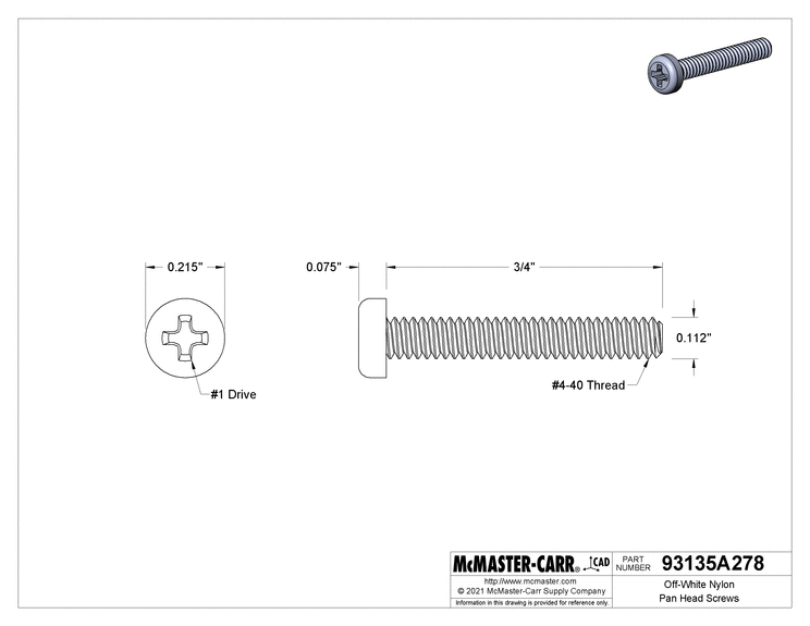 93135A278 Off-White Nylon Pan Head Phillip Screw 3/4″ Long Parts Distributor 93135A278 Off-White Nylon Pan Head Phillip Screw 3/4" Long