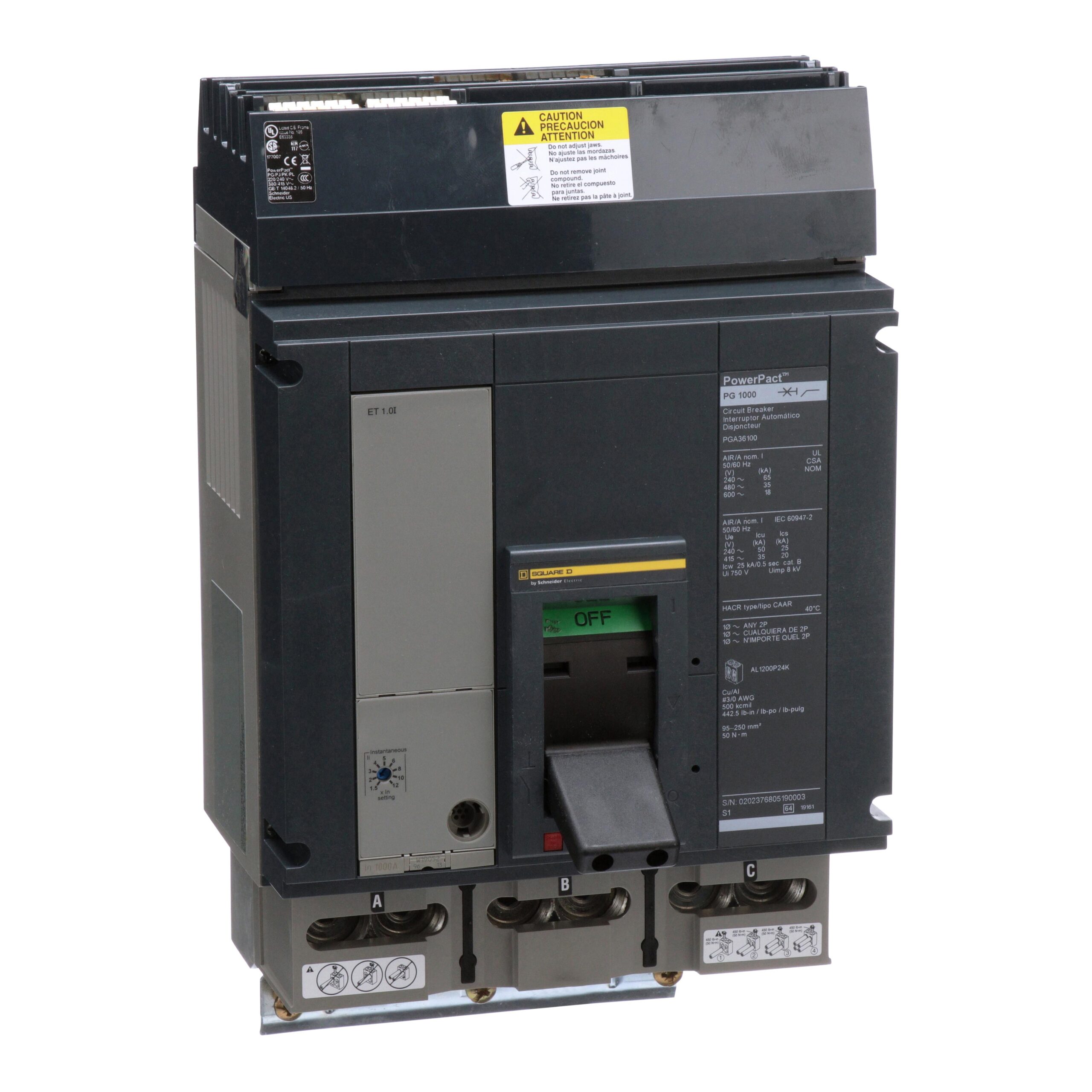 PGA36100 Schneider Circuit Breaker 600V 1kA 3-Poles Parts Distributor PGA36100 Schneider Electric Molded Circuit Breaker 600V 1kA Toggle