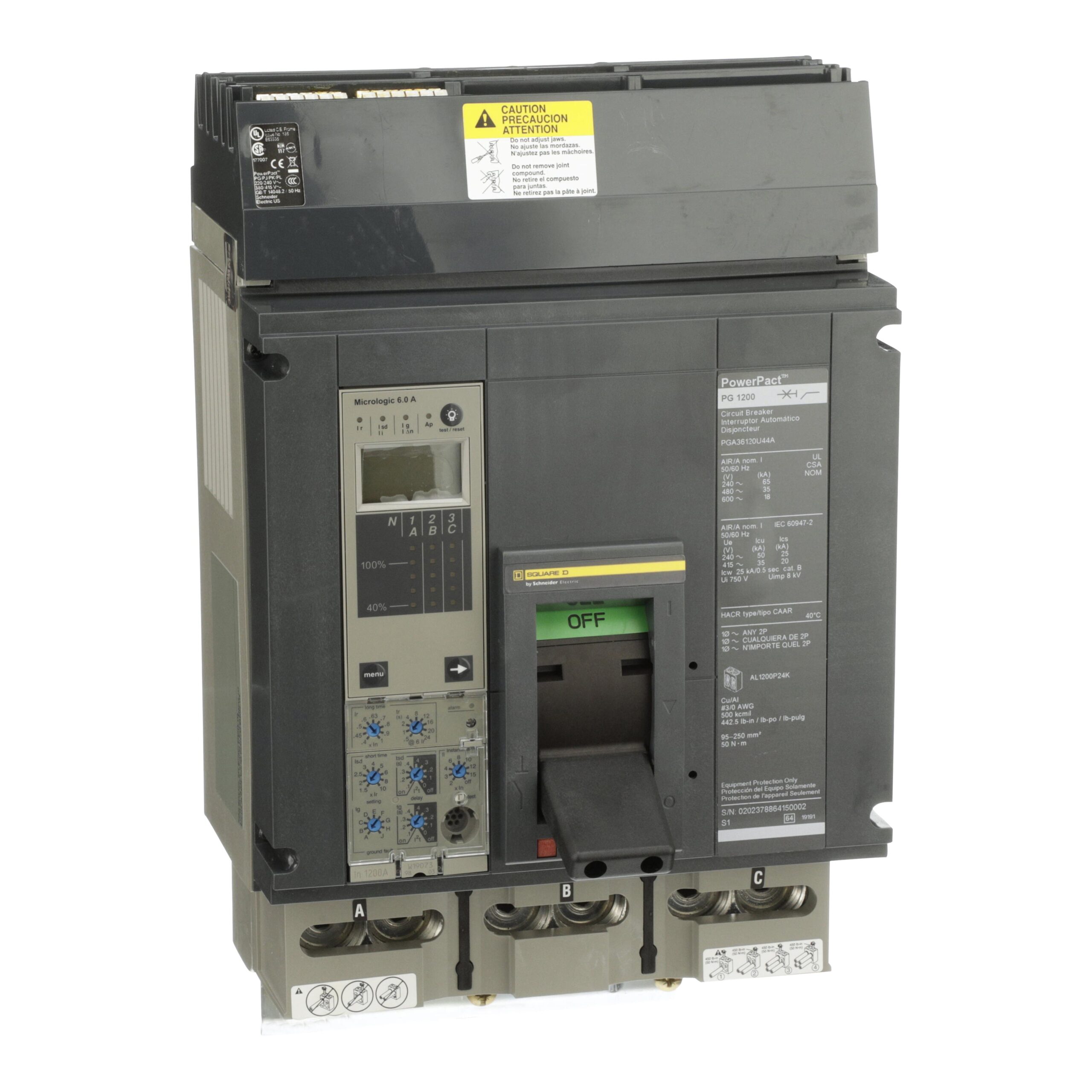 PGA36120U44A Schneider Circuit Breaker 600V 1.2kA 3-Poles Parts Distributor PGA36120U44A Schneider Electric Molded Circuit Breaker 600V 1.2kA Toggle