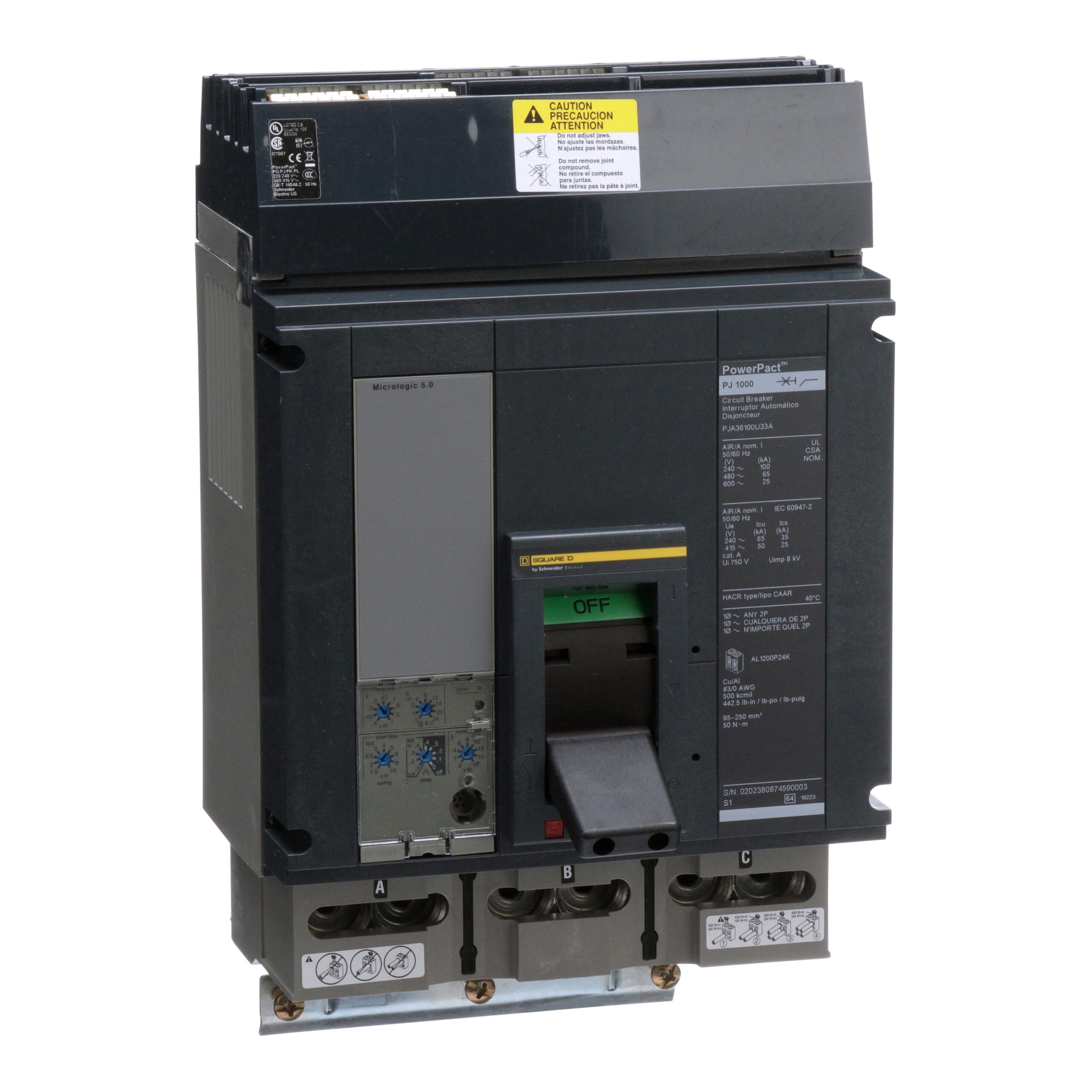 PJA36100U33A Schneider Circuit Breaker 600V 1000A 3-Pole Parts Distributor PJA36100U33A Schneider Electric Molded Circuit Breaker 600V 1kA Toggle