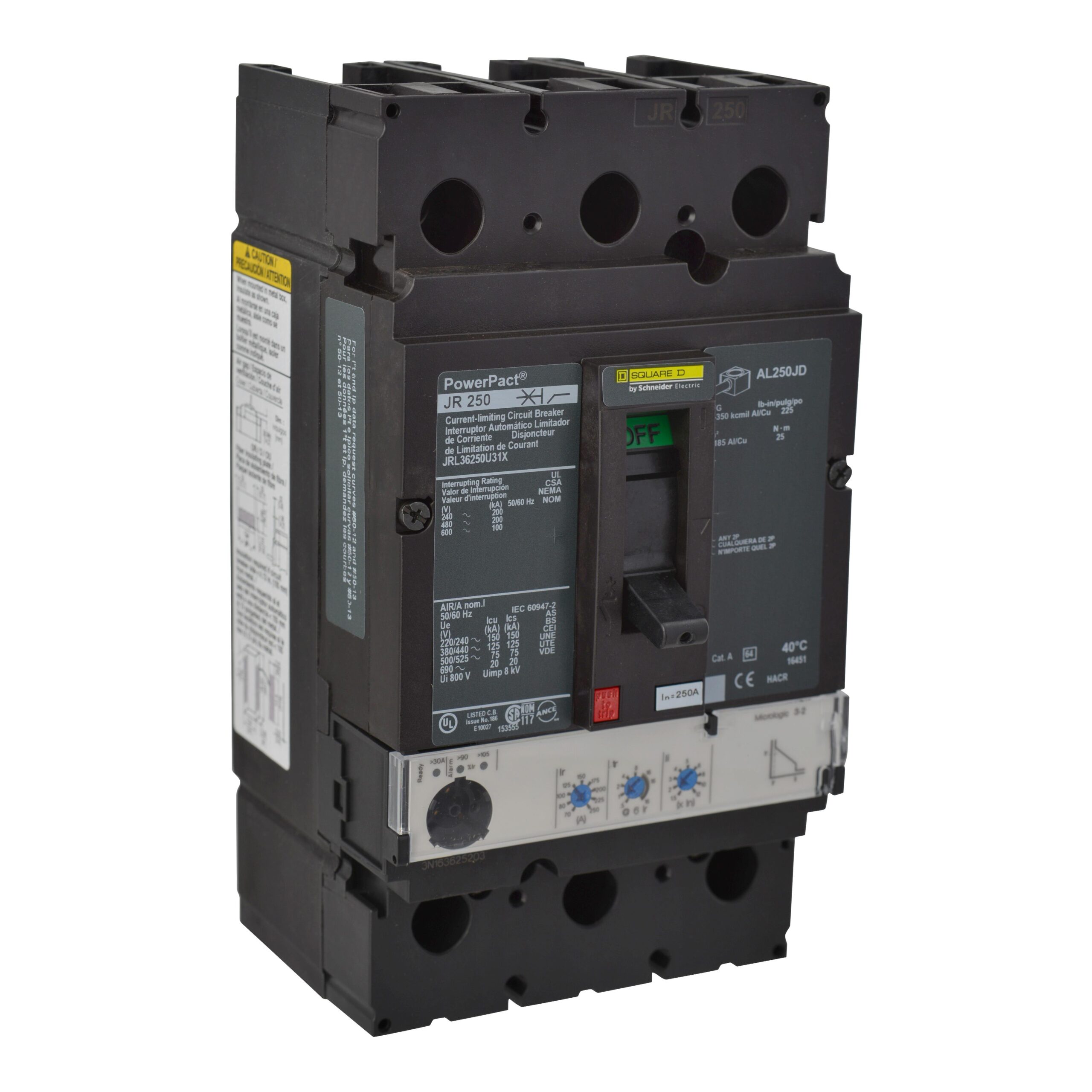 JRL36250 Schneider Circuit Breaker 600V 250A 3-Poles Parts Distributor JRL36250 Schneider Electric Molded Circuit Breaker 600V 250A Toggle