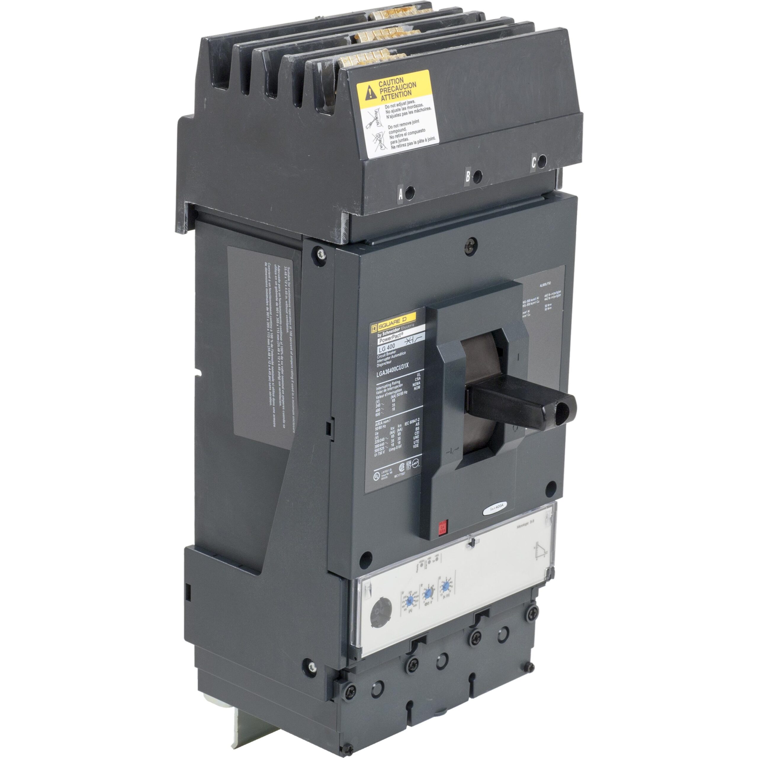 LLA36400CU31X Schneider Circuit Breaker 600V 400A 3-Poles Parts Distributor LLA36400CU31X Schneider Electric Molded Circuit Breaker 600V 400A Toggle