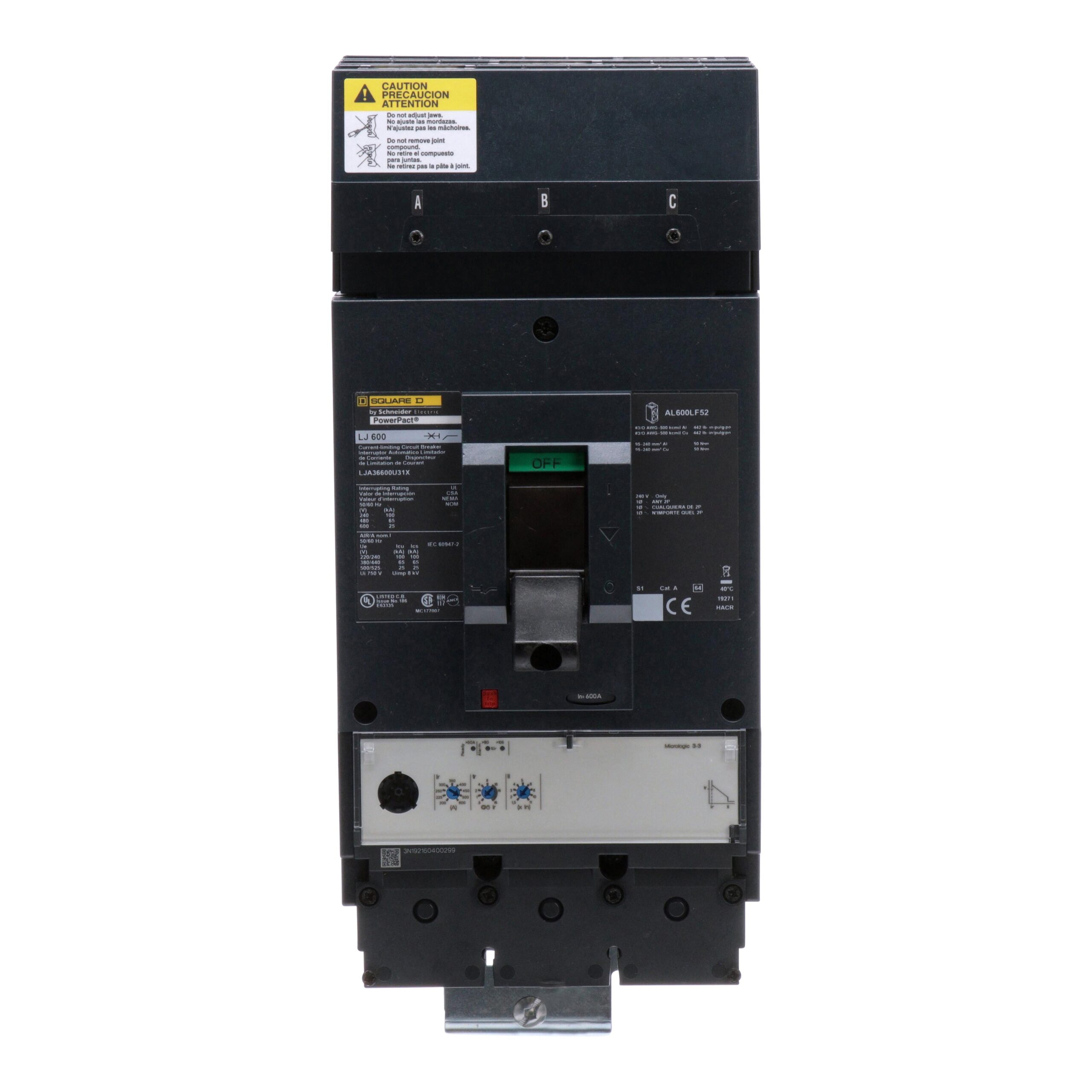 LJA36600U31X SquareD Circuit Breaker 600V 600A 3-Poles Parts Distributor LJA36600U31X Schneider Electric Molded Circuit Breaker 600V 600A Toggle