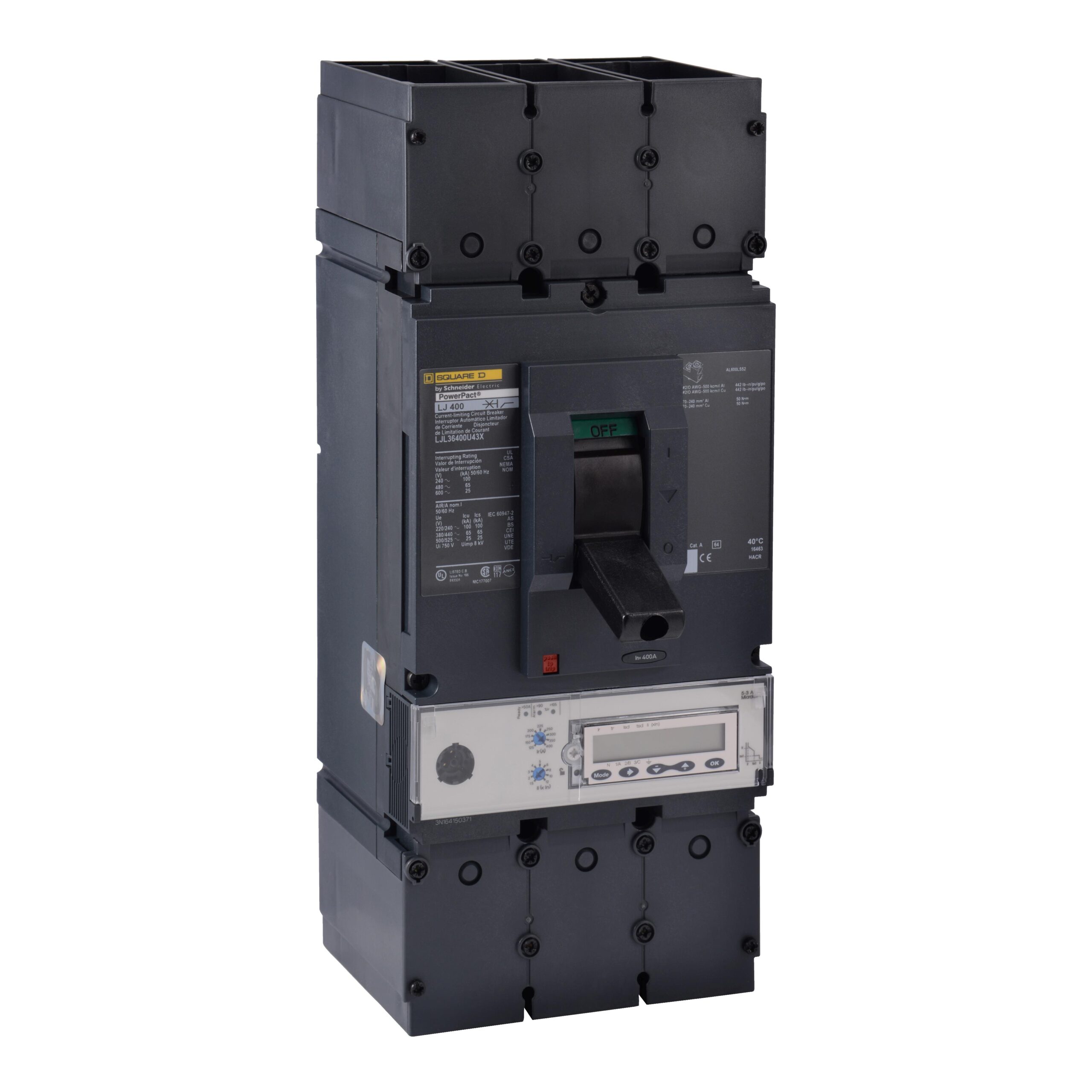 LLL36400U43X Schneider Circuit Breaker 600V 400A 3-Poles Parts Distributor LLL36400U43X Schneider Electric Molded Circuit Breaker 600V 400A Toggle
