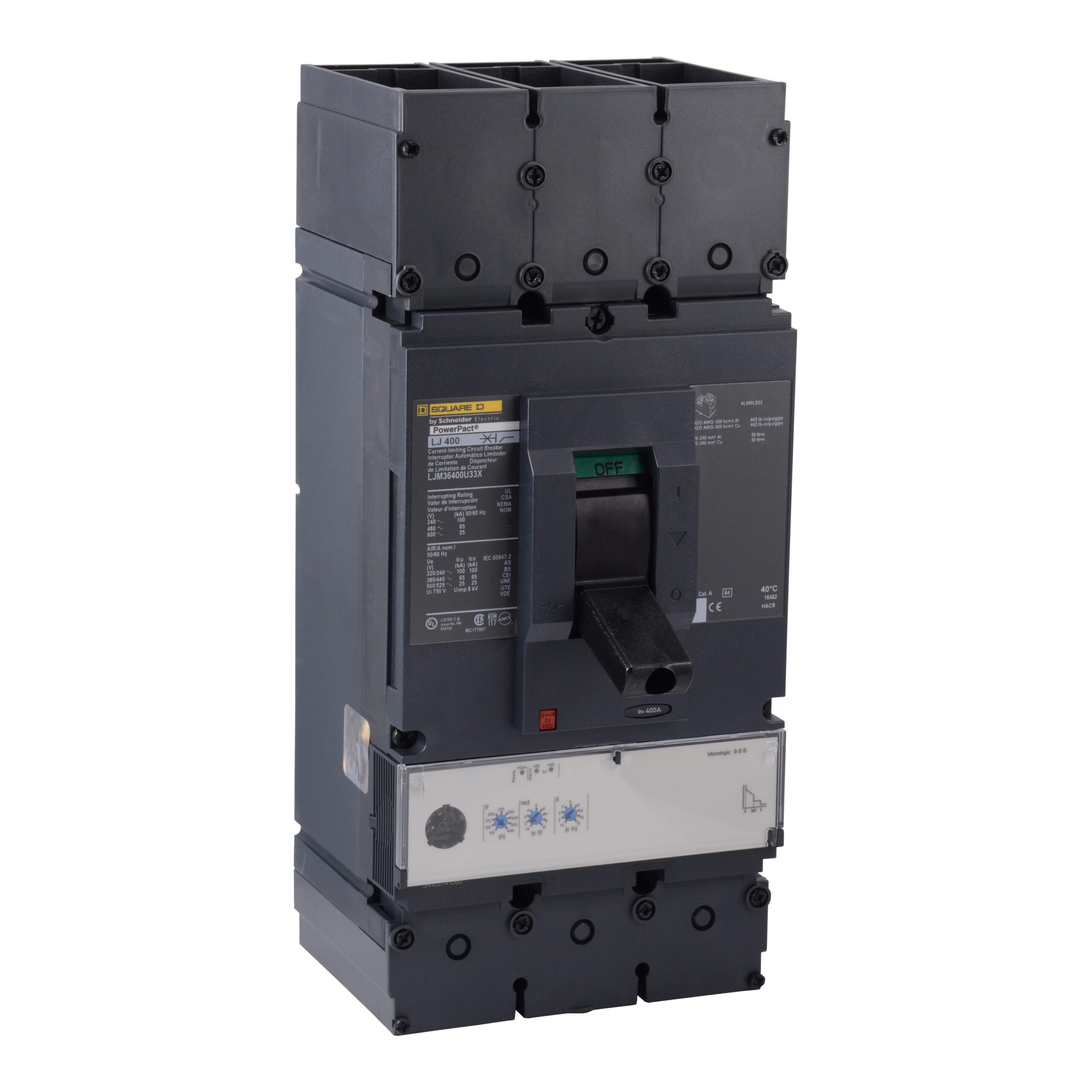 LJM36400U33X Schneider Circuit Breaker 600V 400A 3-Poles Parts Distributor LJM36400U33X Schneider Electric Molded Circuit Breaker 600V 400A Toggle