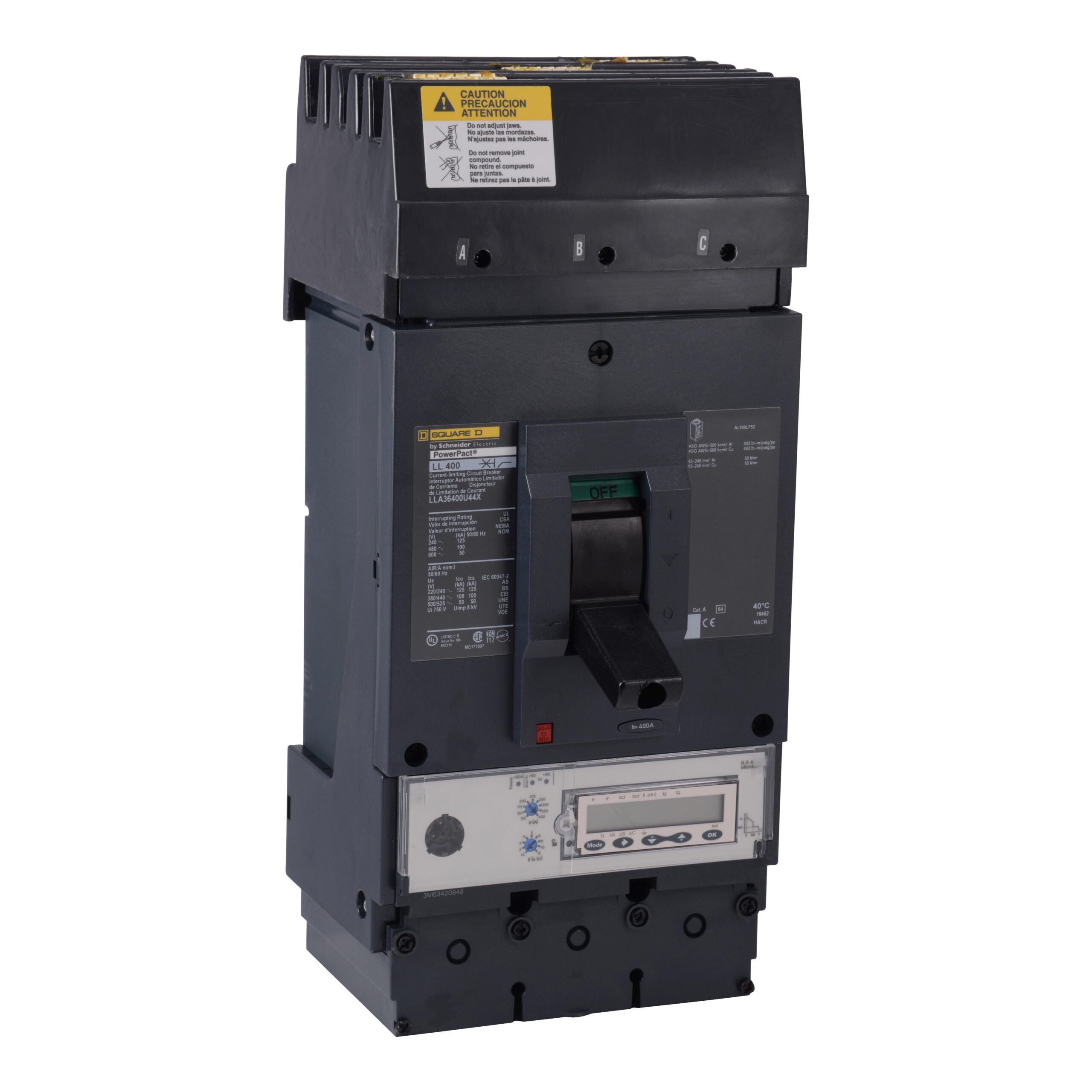 LLA36400U44X Square D Circuit Breaker 600V 400A 3-Poles Parts Distributor LLA36400U44X Schneider Electric Molded Circuit Breaker 600V 400A Toggle