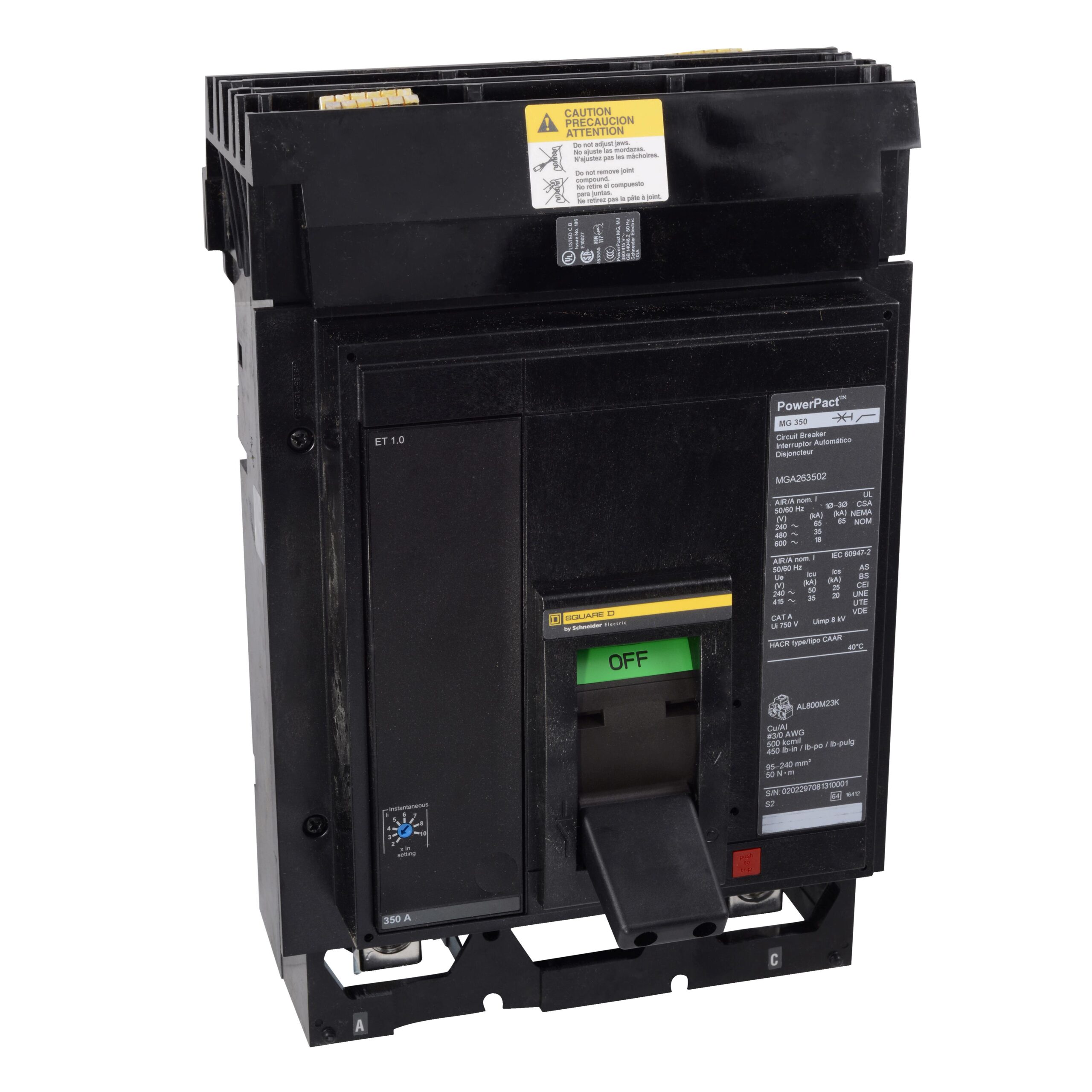 MJA263002 Schneider Circuit Breaker 600V 300A 2-Poles Parts Distributor MJA263002 Schneider Electric Molded Circuit Breaker 600V 300A Lever