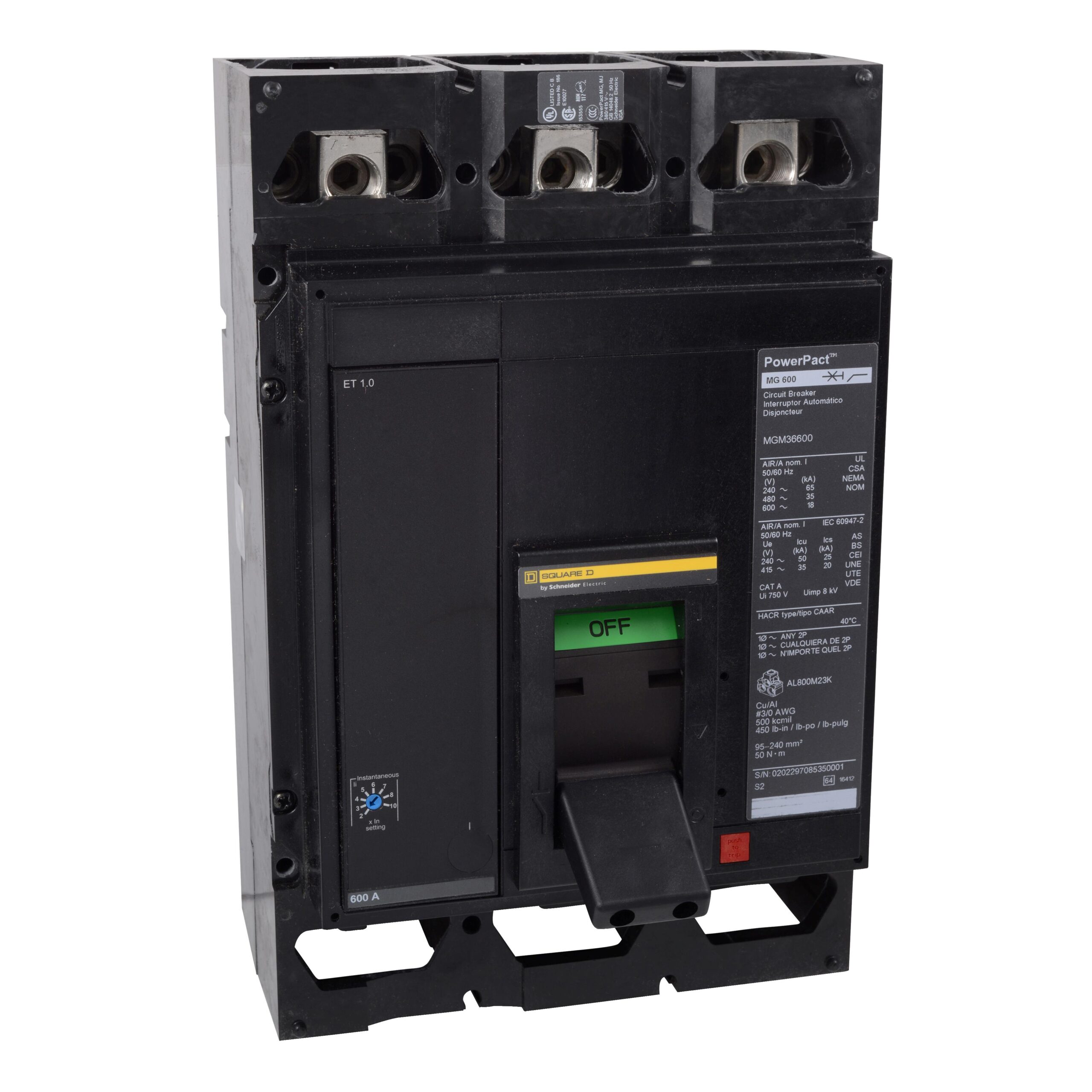 MJP36800 Schneider Circuit Breaker 600V 800A 3-Poles Parts Distributor MJP36800 Schneider Electric Molded Circuit Breaker 600V 800A Lever