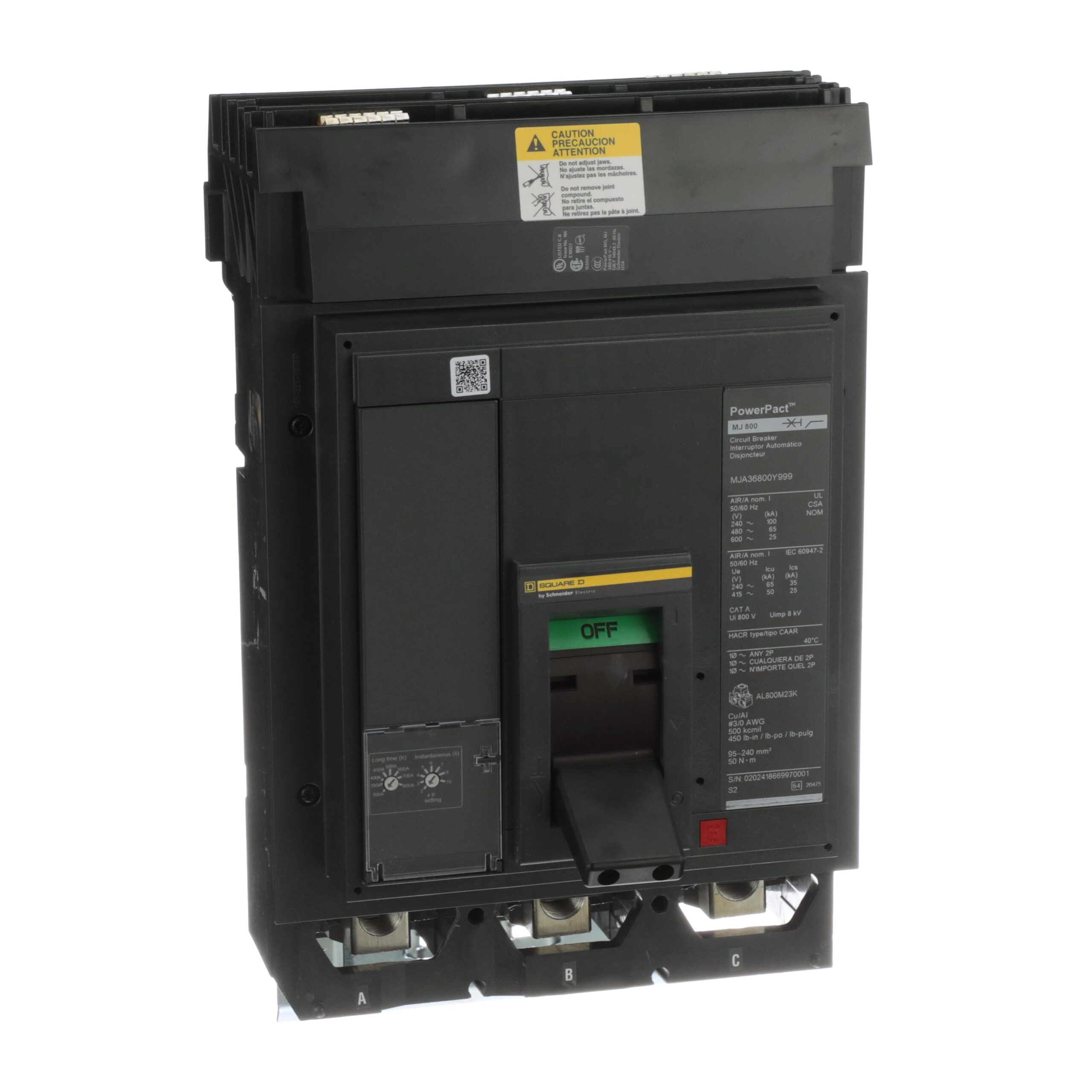 MJA36800E10YP Schneider Circuit Breaker 600V 800A 3-Poles Parts Distributor MJA36800E10YP Schneider Electric Molded Circuit Breaker 600V 800A Lever