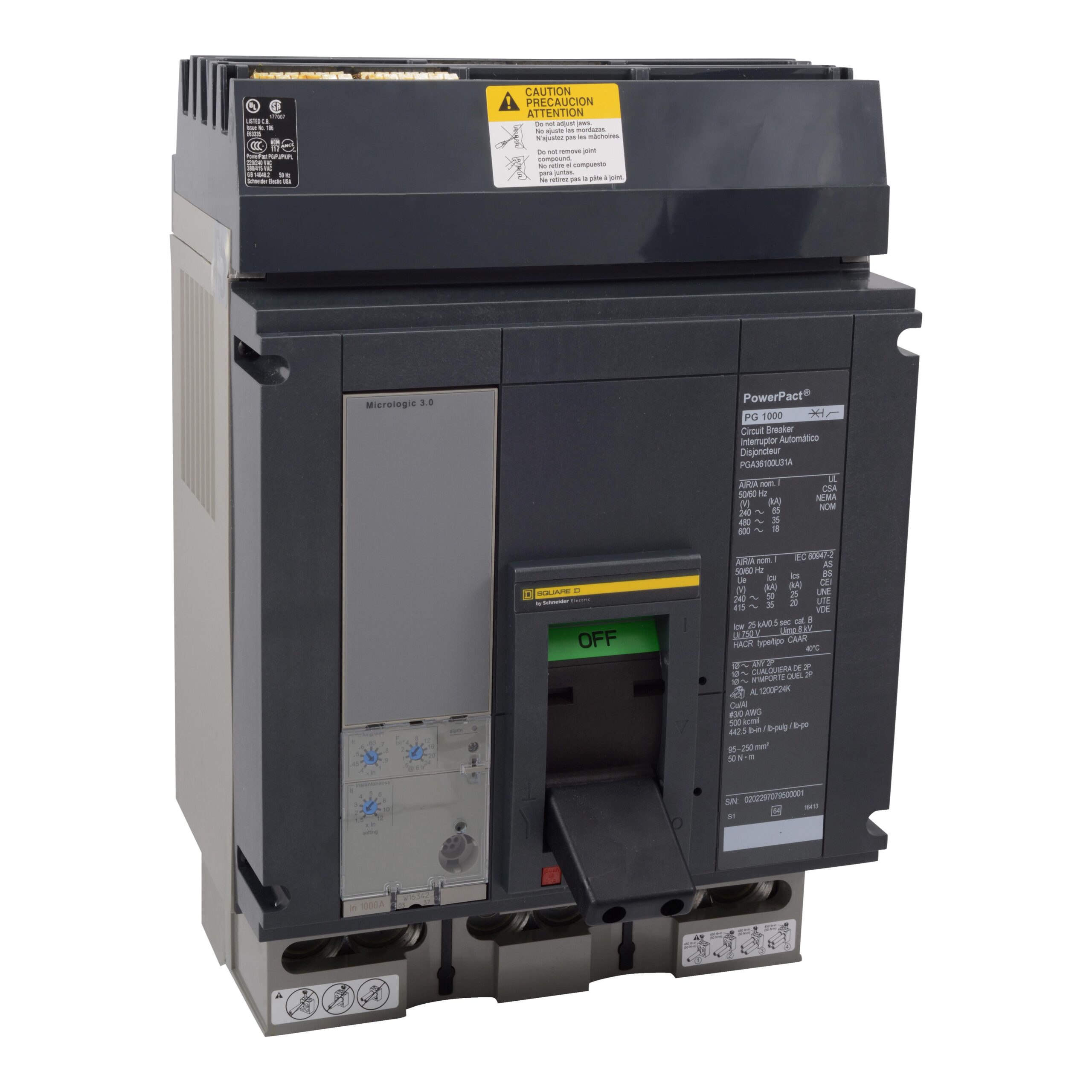 PGA261202 Schneider Circuit Breaker 600V 1.2kA 2-Poles Parts Distributor PJA36100U31A Schneider Electric Molded Circuit Breaker 600V 1kA Toggle