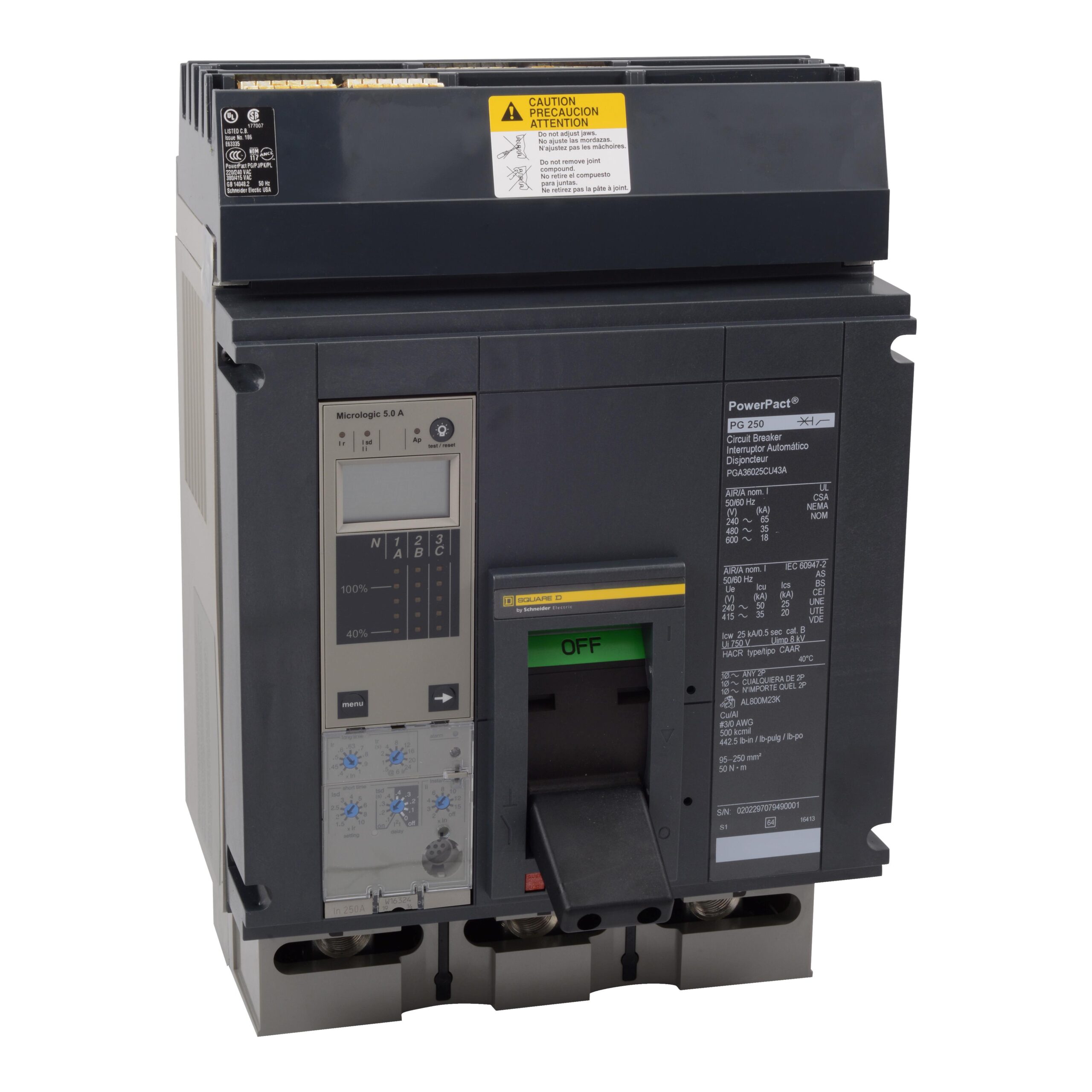 PGA36120U43A Schneider Circuit Breaker 600V 1200A 3 Poles Parts Distributor PJA36080CU31A Schneider Electric Molded Circuit Breaker 600V 800A Toggle