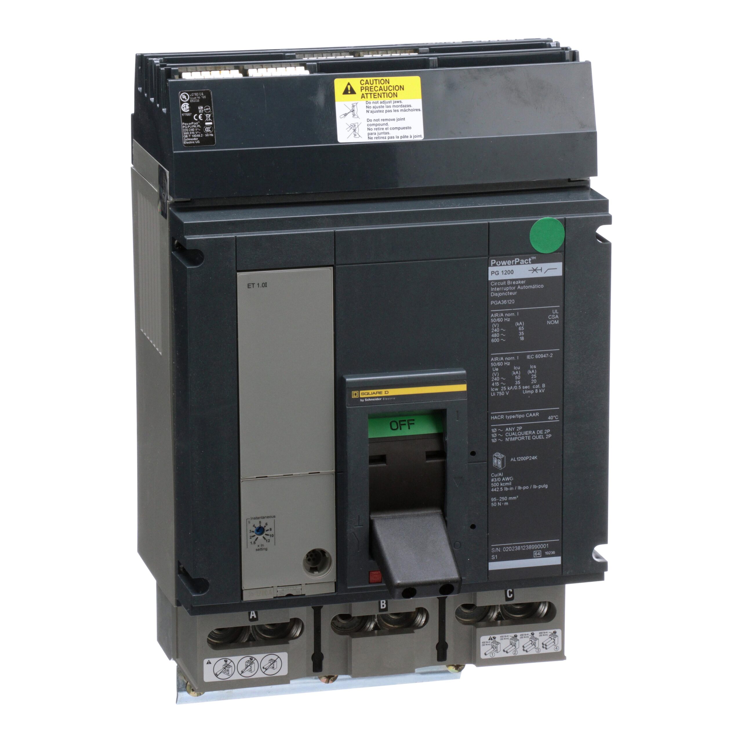 PGA36120 Schneider Circuit Breaker 600V 1.2kA Toggle Parts Distributor PGA36120 Schneider Electric Molded Circuit Breaker 600V 1.2kA Toggle