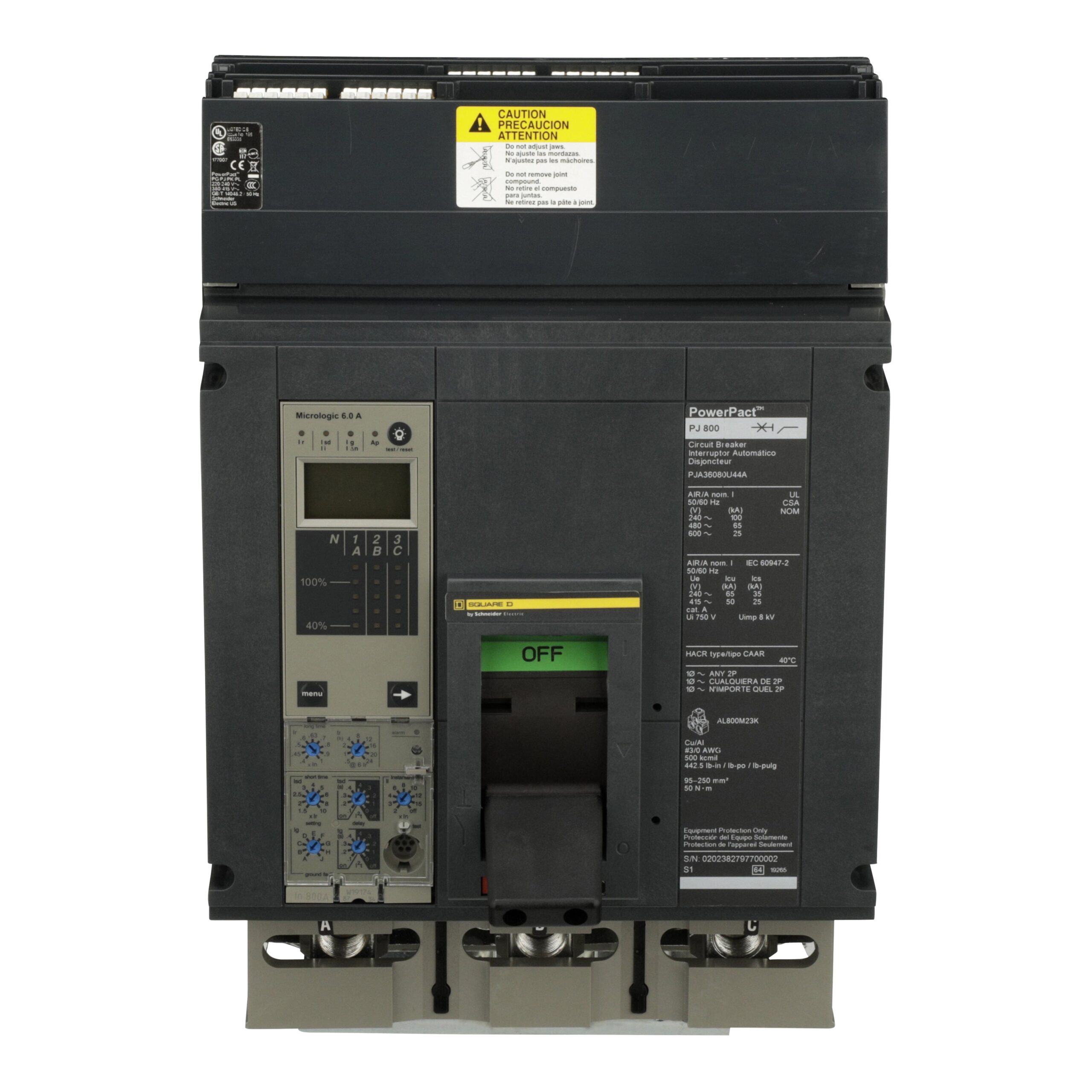 PJA36080U44A Schneider Circuit Breaker 600V 800A 3-Poles Parts Distributor PJA36080U44A Schneider Electric Molded Circuit Breaker 600V 800A Toggle