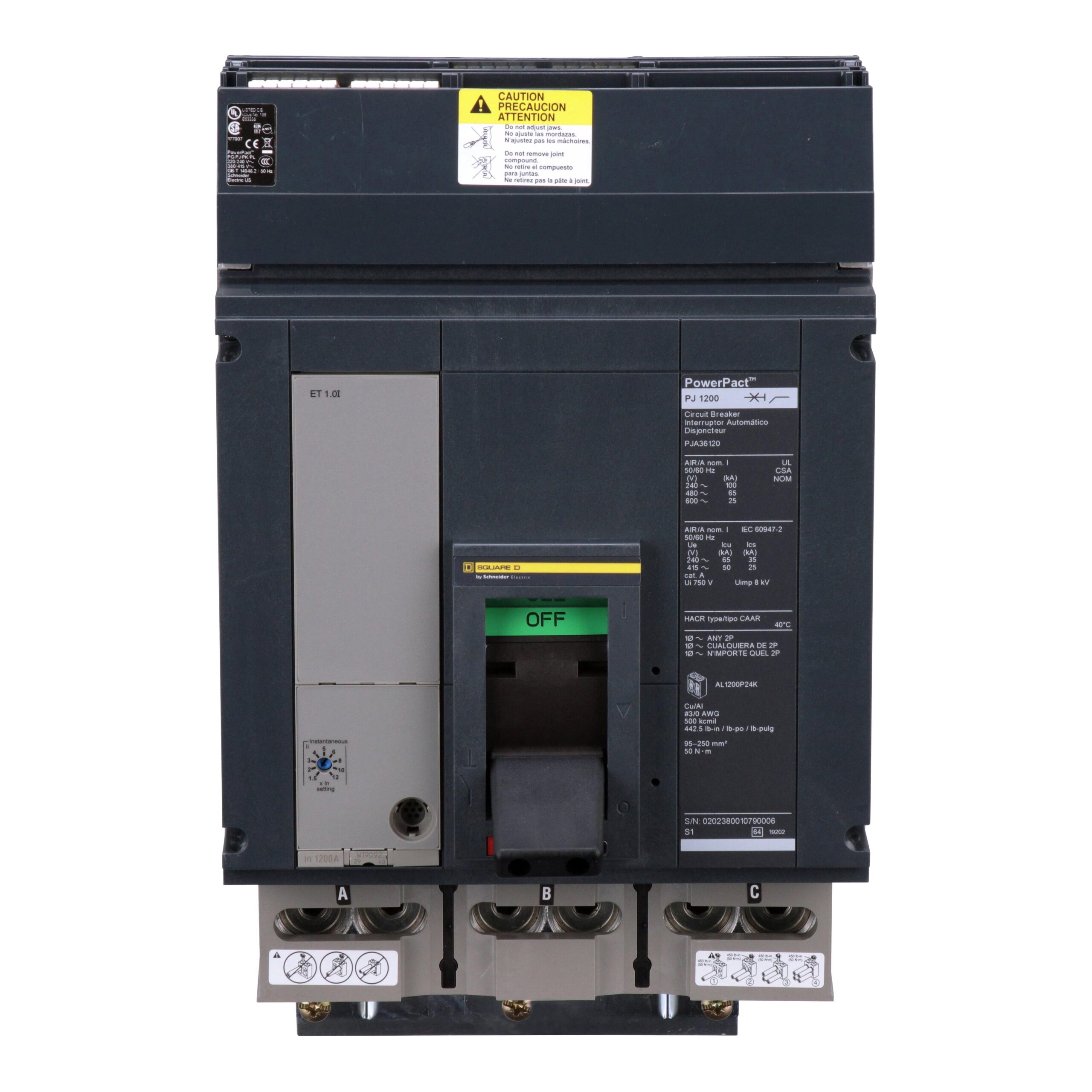 PJA36120 Schneider Circuit Breaker 600V 1.2kA 3-Poles Parts Distributor PJA36120 Schneider Electric Molded Circuit Breaker 600V 1.2kA Toggle