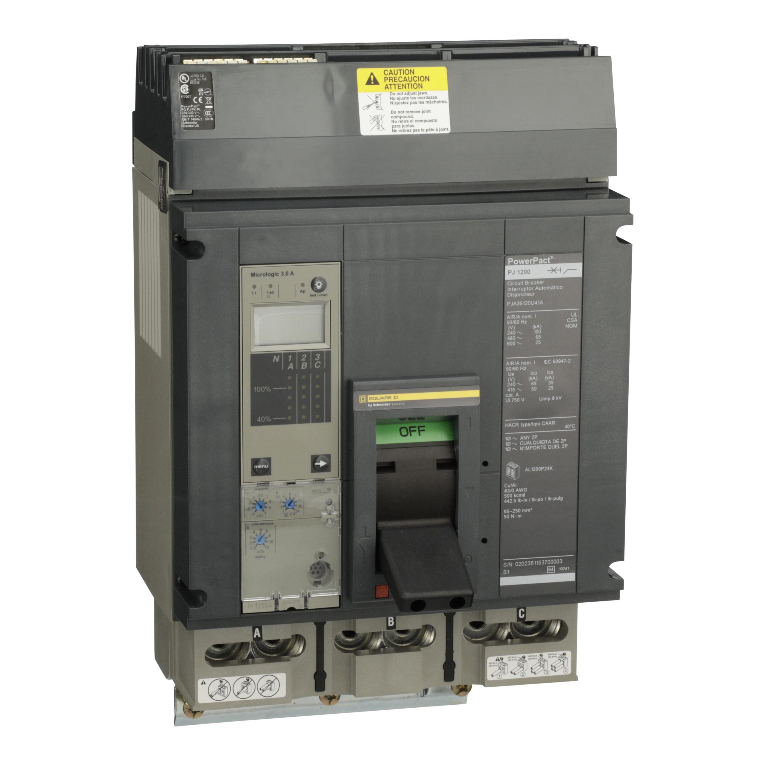 PJA36120U41A Schneider Circuit Breaker 600V 1.2kA Toggle Parts Distributor PJA36120U41A Schneider Electric Molded Circuit Breaker 600V 1.2kA Toggle