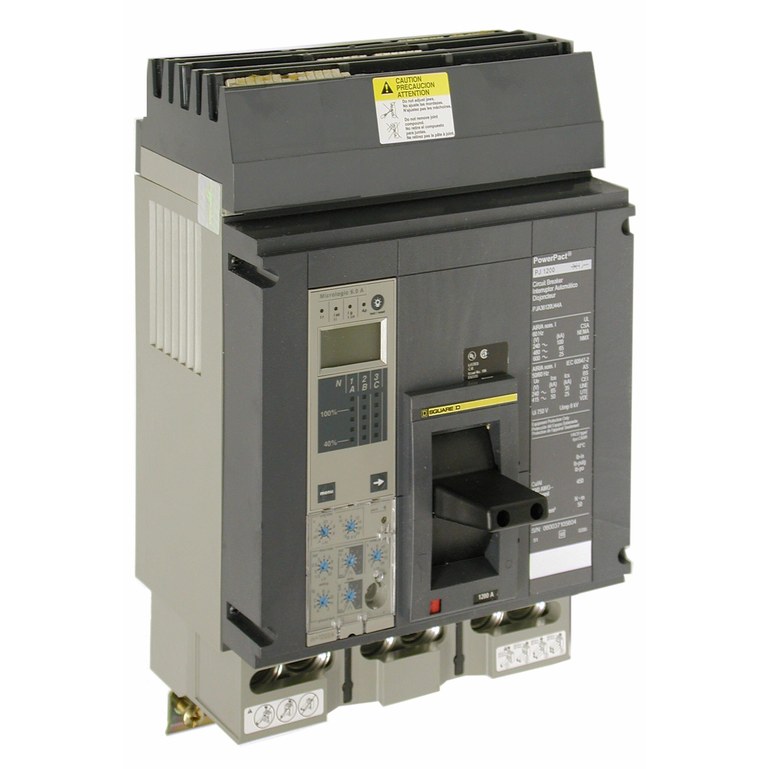 PJA36120YP Schneider Circuit Breaker 600V 1200A 3-Poles Parts Distributor PJA36120YP Schneider Electric Molded Circuit Breaker 600V 1.2kA Toggle