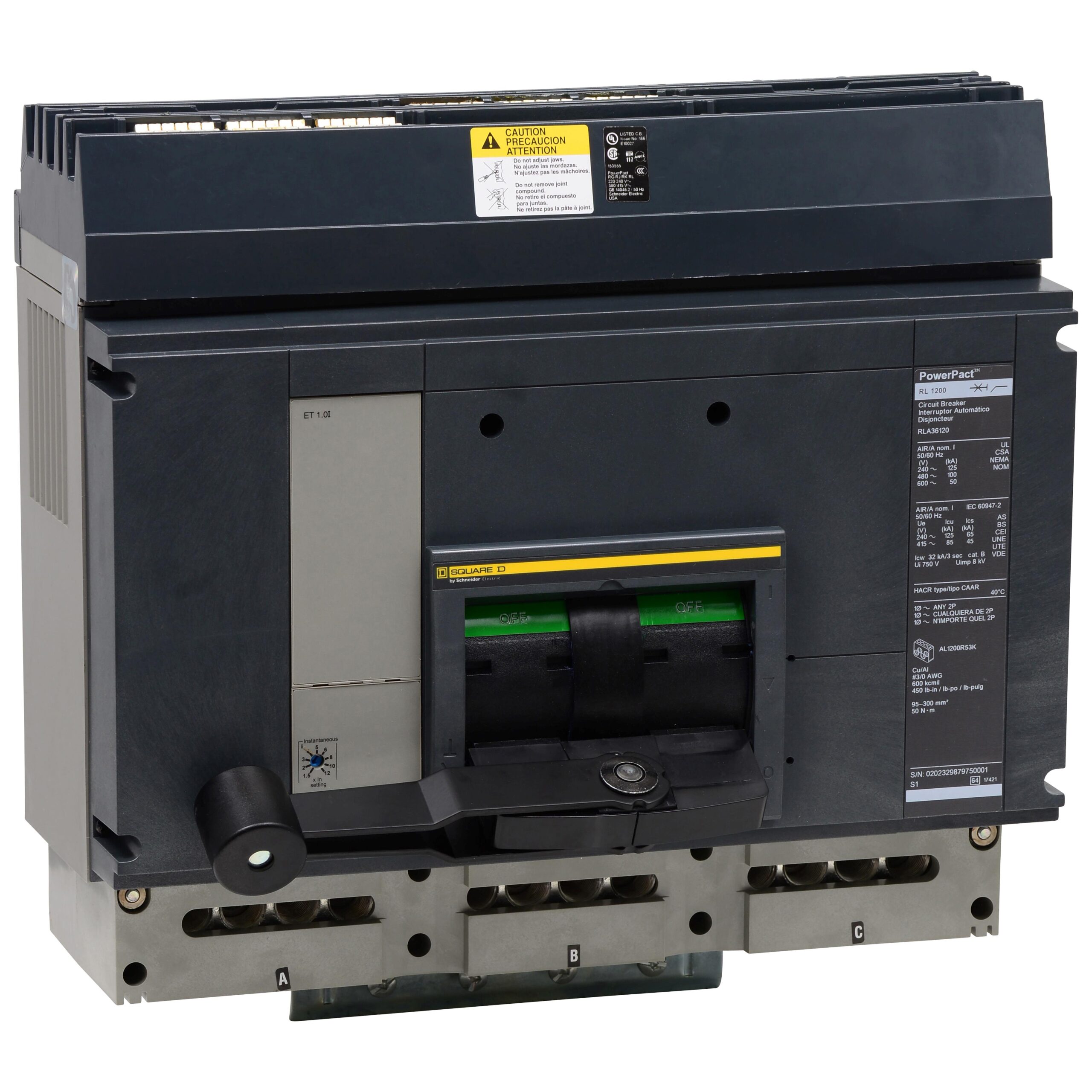 RJA36120CU44A SquareD Circuit Breaker 600V 1.2kA Lever Parts Distributor RJA36120CU44A Schneider Electric Molded Circuit Breaker 600V 1.2kA Lever