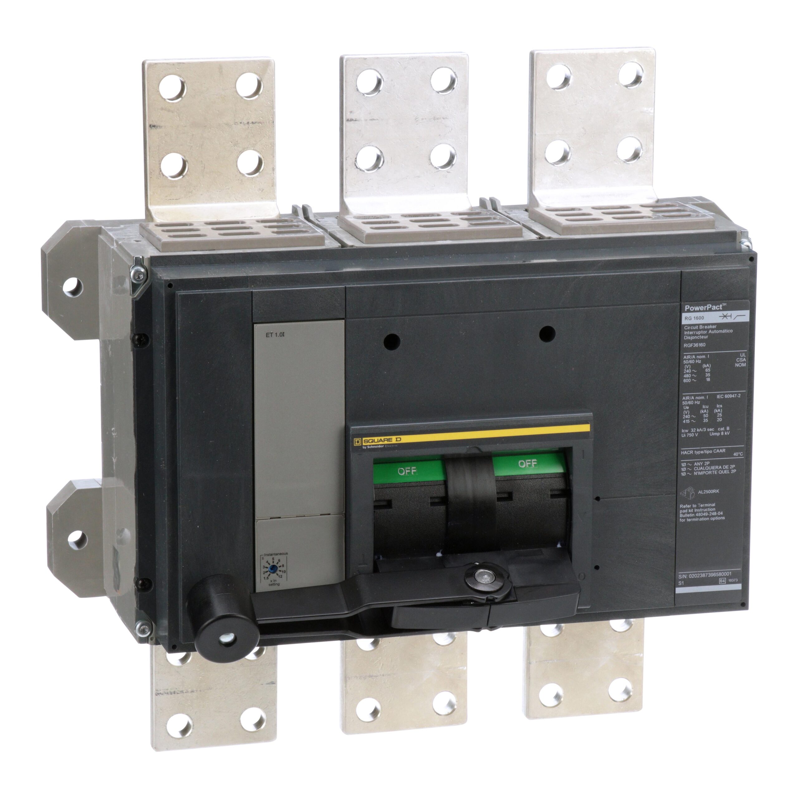 RGF36160 Schneider Circuit Breaker 600V 1.6kA 3-Poles Parts Distributor RGF36160 Schneider Electric Molded Circuit Breaker 600V 1.6kA Lever