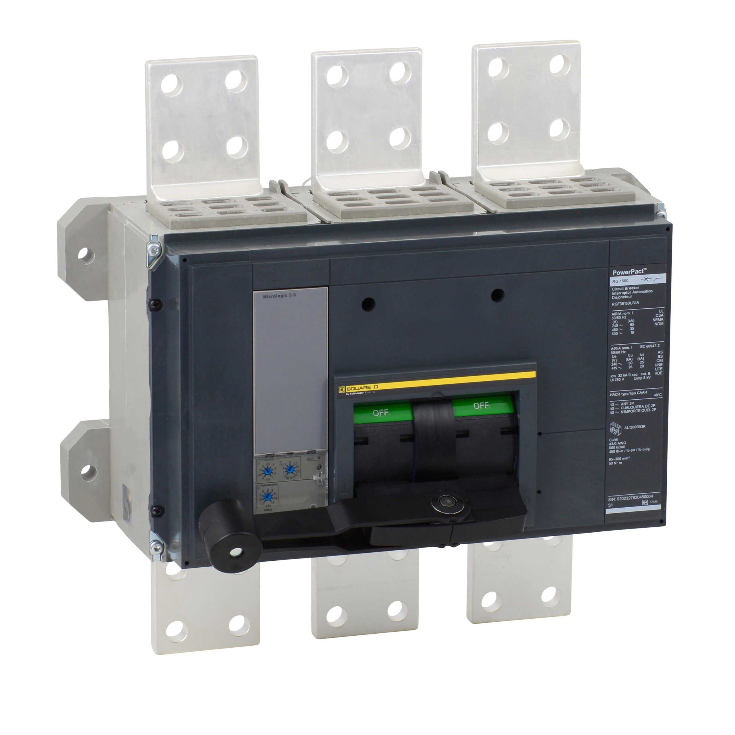 RGF36160U31A Schneider Circuit Breaker 600V 1.6kA 3-Poles Parts Distributor RGF36160CU31A Schneider Electric Molded Circuit Breaker 600V 1.6kA Lever