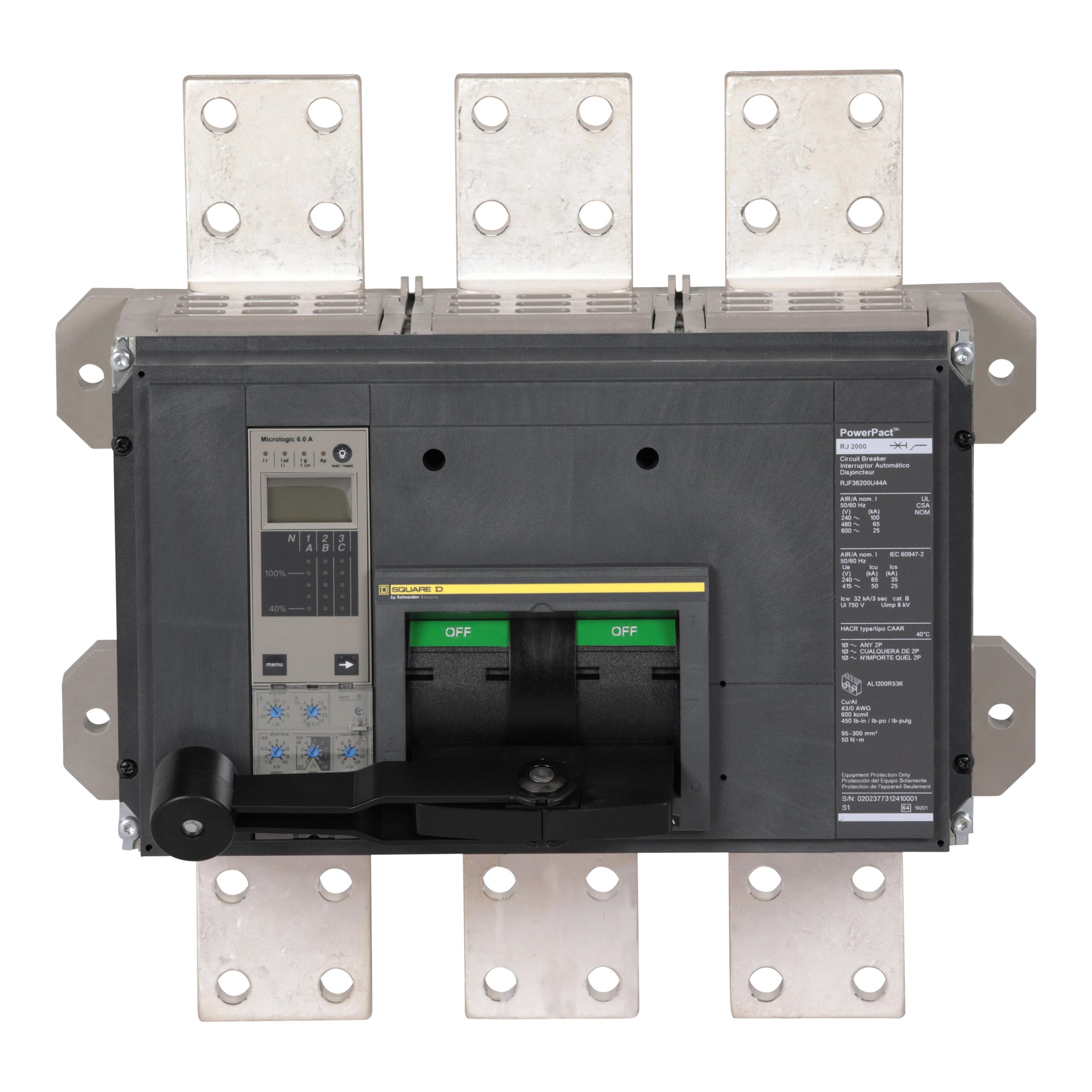 RJF36200U44A Schneider Circuit Breaker 600V 2kA 3-Poles Parts Distributor RJF36200U44A Schneider Electric Molded Circuit Breaker 600V 2kA Lever