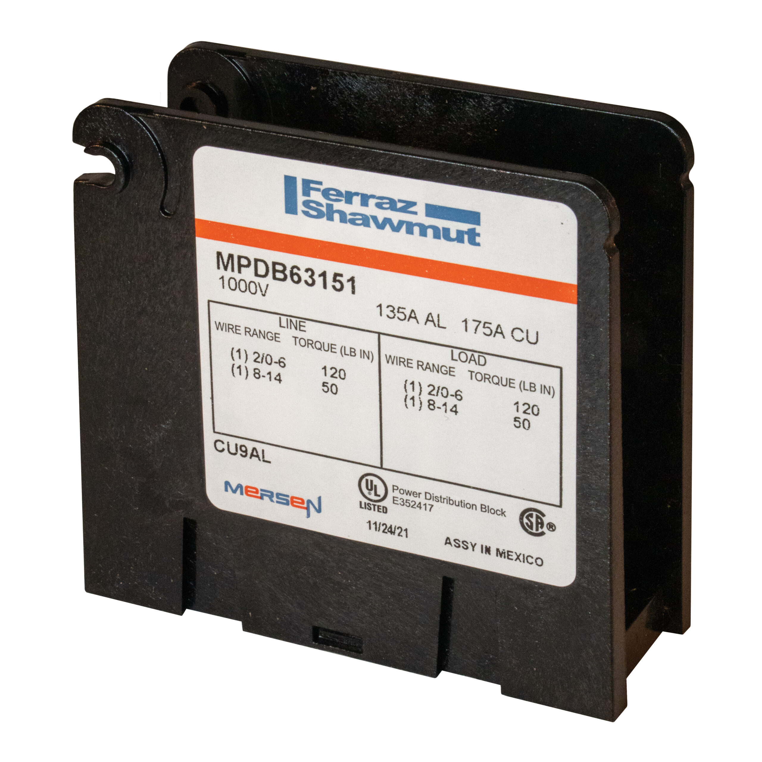 MPDB63151 Mersen Power Distribution Block 1000V 175A Screw Connection Parts Distributor Mersen MPDB63151