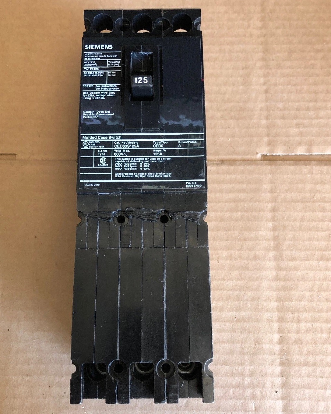 CED63S125A Siemens Circuit Breaker 600V 12A 3 Pole Parts Distributor CED63S125A Siemens Circuit Breaker 600V 12A 3 Pole