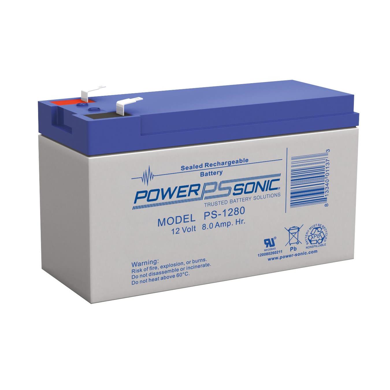 PS-1280 F2 PowerSonic Battery Lead Acid 12V 8.0AH GP Battery Parts Distributor PS-1280 F2 PowerSonic Battery Lead Acid 12V 8.0AH GP Battery