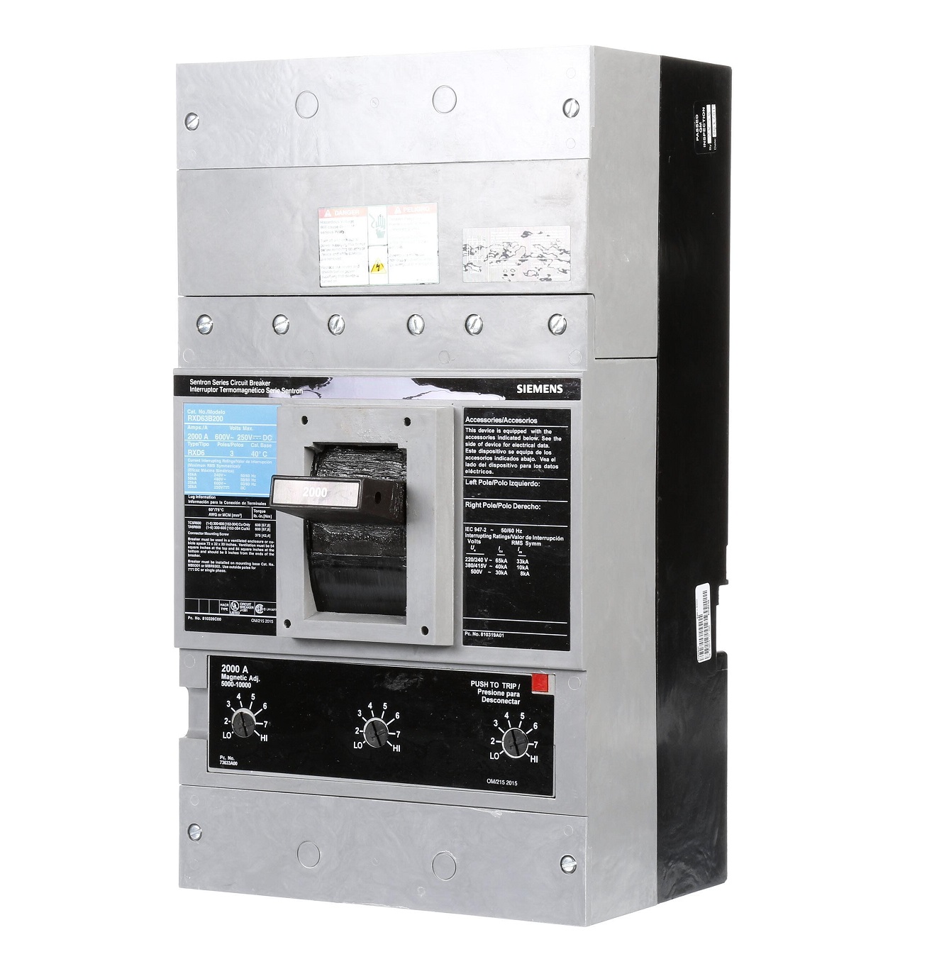 RXD63B200 Siemens Circuit Breaker 600V 2000A 3 Pole, Bolt On Parts Distributor RXD63B200 Siemens Circuit Breaker 600V 2000A 3 Pole, Bolt On